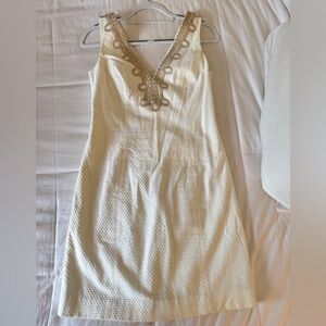 Lily Pulitzer Bentley Shift Dress in Resort White and Gold (Size 6)